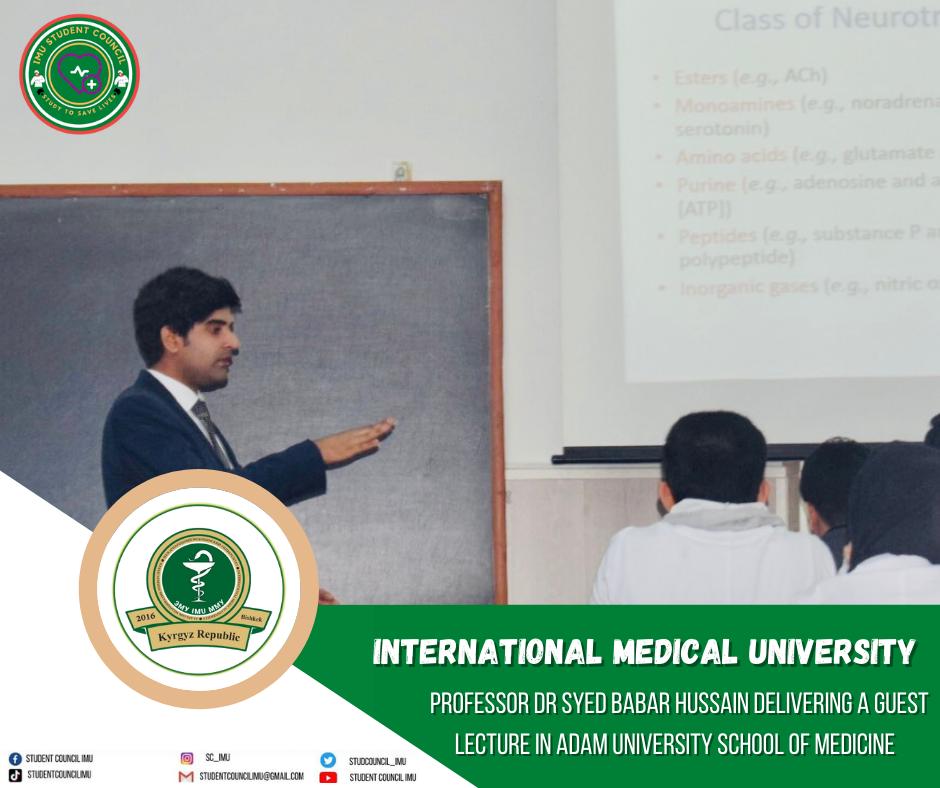 studcouncil_imu's tweet photo. 17-3-22
✨greetings ! 
💢our worthy professor dr syed babar was invited as a guest speaker on the topic , " biochemistry of the nervous system neurotransmitters"by adam univeristy.
💢his lecture is nearly praises by everyone in the town which is something to be proud of.
#SC_IMU https://t.co/HapILCQXAG