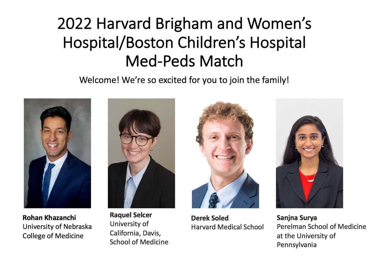 Harvard BWH/BCH/BMC Med-Peds Residency Program (@bwhbchmedpeds) on Twitter photo We can’t stop smiling about our phenomenal 2022 match! Welcome to Boston <a href="/rohankhaz/">Rohan Khazanchi, MD, MPH</a> <a href="/raquel_selcer/">raquel</a> Derek and Sanjna! <a href="/BrighamMedRes/">Brigham and Women's Medicine Residents</a> @TheBCRP We can’t stop smiling about our phenomenal 2022 match! Welcome to Boston <a href="/rohankhaz/">Rohan Khazanchi, MD, MPH</a> <a href="/raquel_selcer/">raquel</a> Derek and Sanjna! <a href="/BrighamMedRes/">Brigham and Women's Medicine Residents</a> @TheBCRP