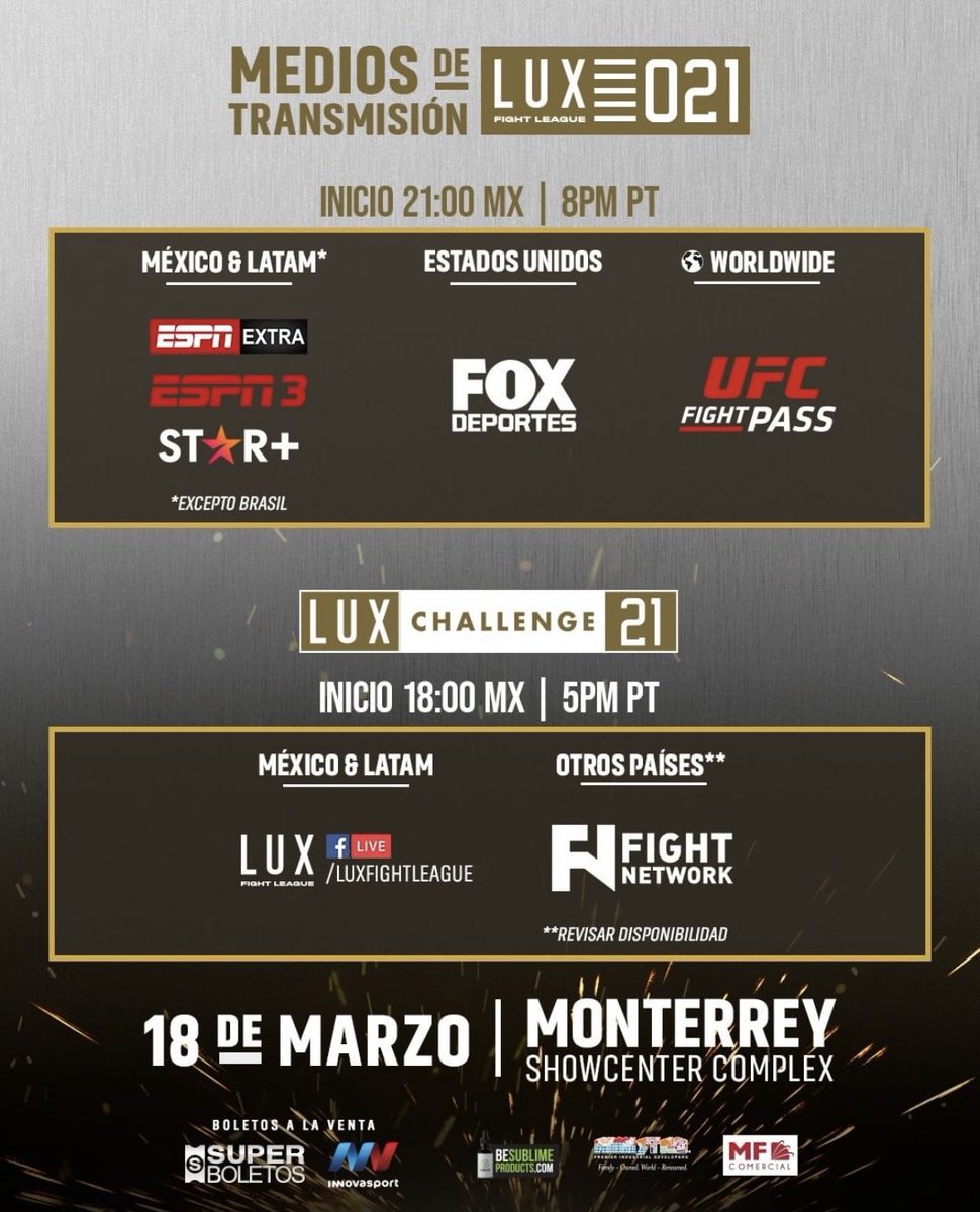 Disfruta hoy de LUX 021 por #ESPN #Starplus #foxdeportes #UFCFightPass y #FightNetwork