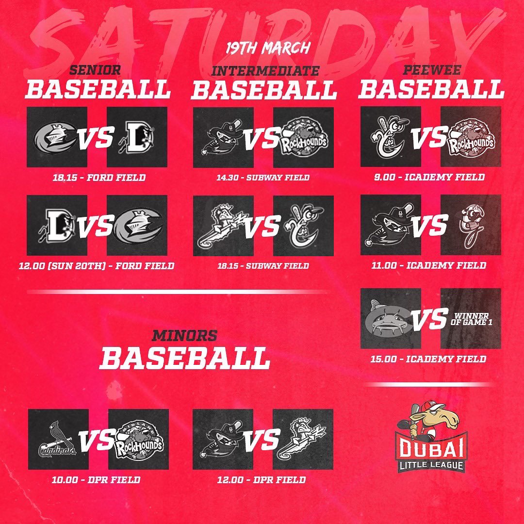 It’s PLAY-OFF TIME! 💥⚾️

Come on down and get involved in an action packed weekend at Dubai Little League 👏

Full of games and activities - it is set to be a fantastic weekend at DLL 🙌

We can’t wait to see you all at the baseball fields! 

#DubaiLittleLeague