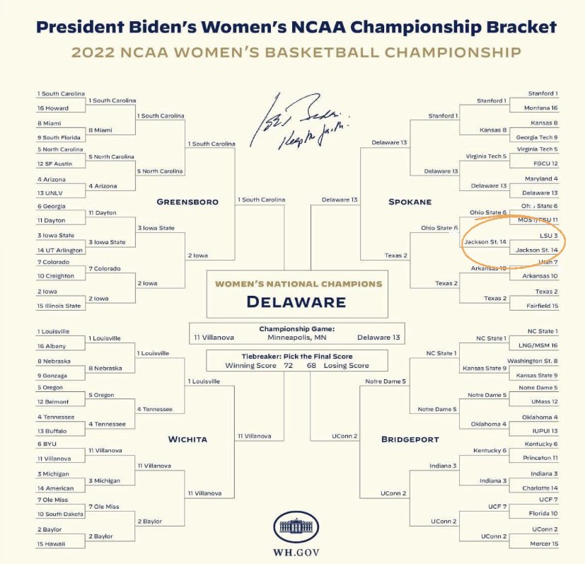 President Biden picks Jackson State over LSU!