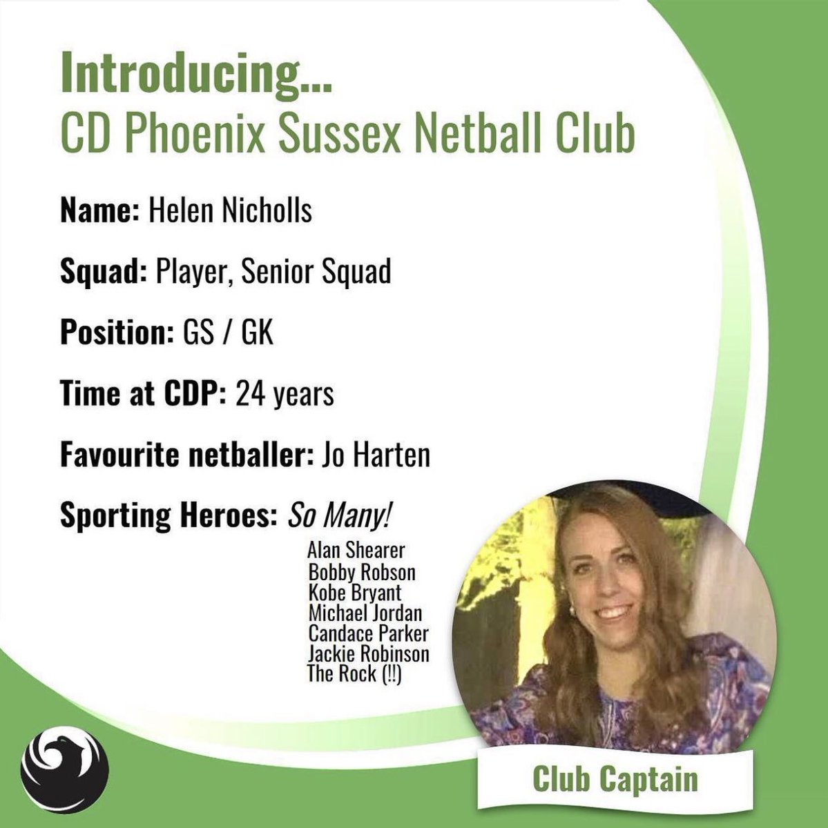 CDPhoenixSusse's tweet photo. GET TO KNOW US 💚🖤

Club Captain and senior squad player joined @cdphoenixsussexnc1 when she was 13 (then called Crawley Down NC and playing in tartan!). 

Always a smiley face around matches and tournaments Helen is a real CDP OG https://t.co/XlwdSbQXdL