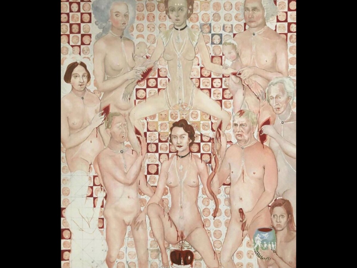 Twitawoo8's tweet photo. @Truthseekerkp @GovtsRCriminals This is a painting drawn by Jeffery Epstein's ex-girlfriend Rina Oh. They've been doing this for centuries. You can see their fascination with babies in the background. https://t.co/WUBOucj6tq