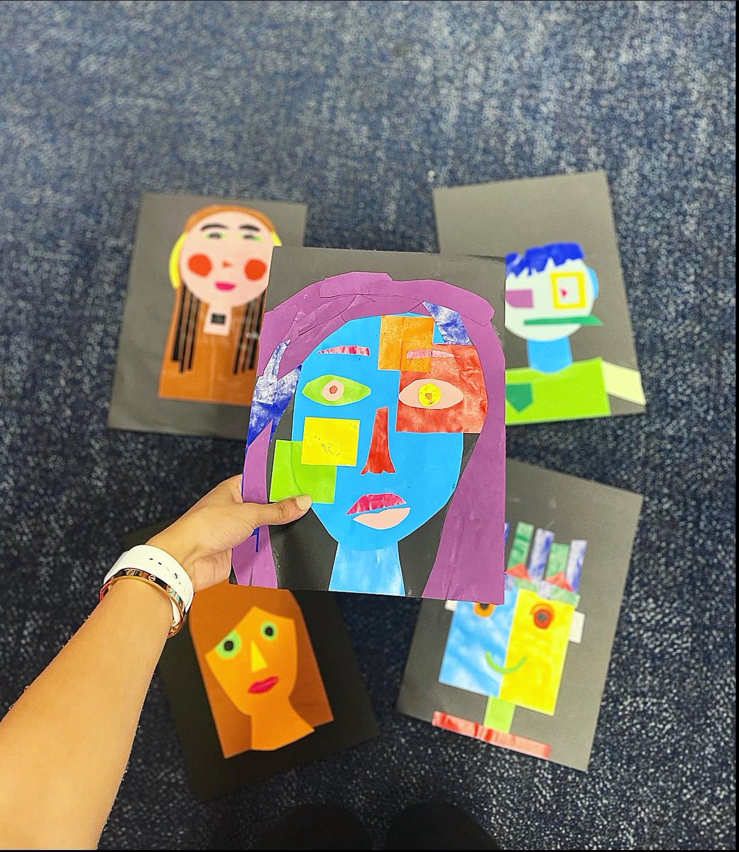 claudiaawahhab's tweet photo. My year 5 class cut and rearranged different shaped paper to create unrealistic portraits. This is one way to integrate Mathematics with Creative Arts 🔻🔸◾️🔹
 
What shapes can you identify? 
 #acuedu_p #arts #educational #acuedu_ https://t.co/QVVtOUgskW