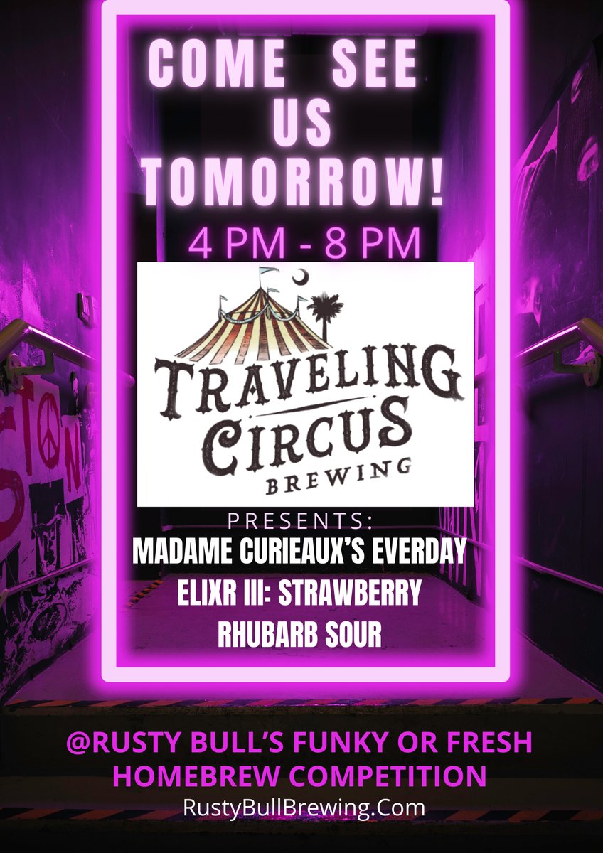 TCircusBrewing's tweet photo. Come support your boys! 

🍺🎪The circus will be out tomorrow at Rusty Bull’s Homebrew Competition ~~~~~~~~~~~~~~~~~~~~~~~~~~~~~

You don’t want to miss this 🤩 https://t.co/CVbit4xW9c