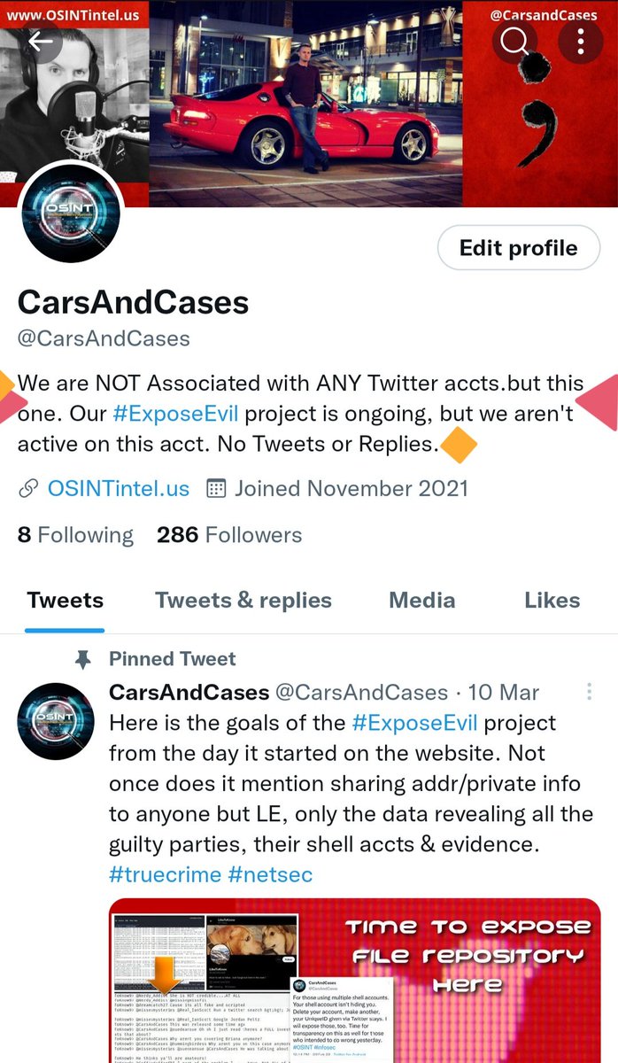 CarsAndCases's tweet photo. 1/ It is unfortunate, but due to a few people renaming their accts to include our project and to harass or cause drama, we have to clear something up: We are NOT Associated with ANY Twitter accts.but this one. This acct is inactive to complete our #TrueCrime #ExposeEvil project https://t.co/fJ2iMdMMSK