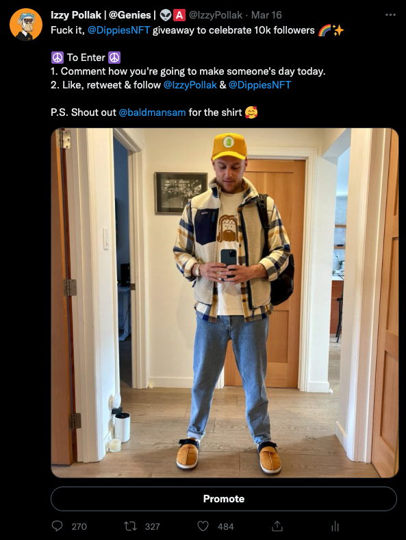 IzzyPollak's tweet photo. 484 likes, 327 RTs, and 270 good deeds later, I learned of a woman without a home in @BigTurk1010's community who he wanted to invite over for dinner and start her wallet. 

I sent a @DippiesNFT to start Leila off, what are you gonna send?

Leila's Wallet:
https://t.co/sKjPUAw7S9 https://t.co/xoCUD9DePS