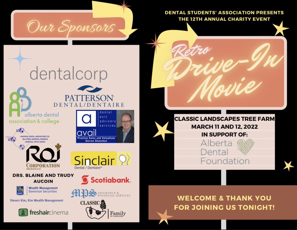 ABDentalFdn's tweet photo. The University of Alberta Dental Students’ Association hosted their annual winter charity fundraiser; this year in support of the ADF. This fundraiser was a drive in movie and we want to thank all the 1st &amp; 2nd year dental and dental hygiene students who volunteered to help out! https://t.co/tgEUkWEaJ4