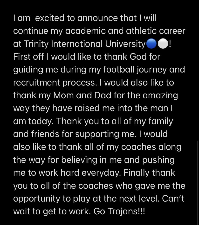Committed!!! 🔵⚪️ <a href="/CoachTillman/">Willie Jamel Tillman</a> @CoachDoc_TIU <a href="/TIU_Football/">TIU Football</a> @TIUTrojans <a href="/ZBTHSFball/">Zion Benton Football</a>