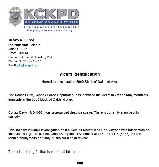 The victim in Wednesday morning's homicide in the 5000 block of Oakland has been identified.