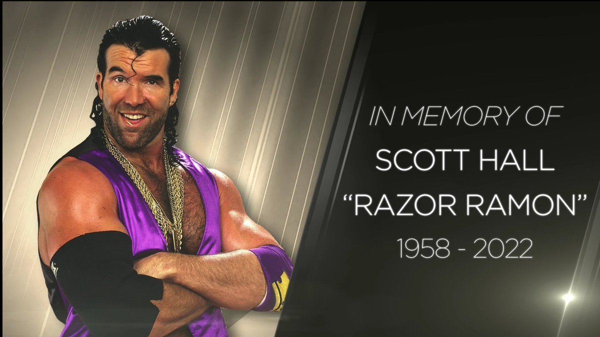 WWE's tweet image. In memory of the late, great Scott Hall. ❤️