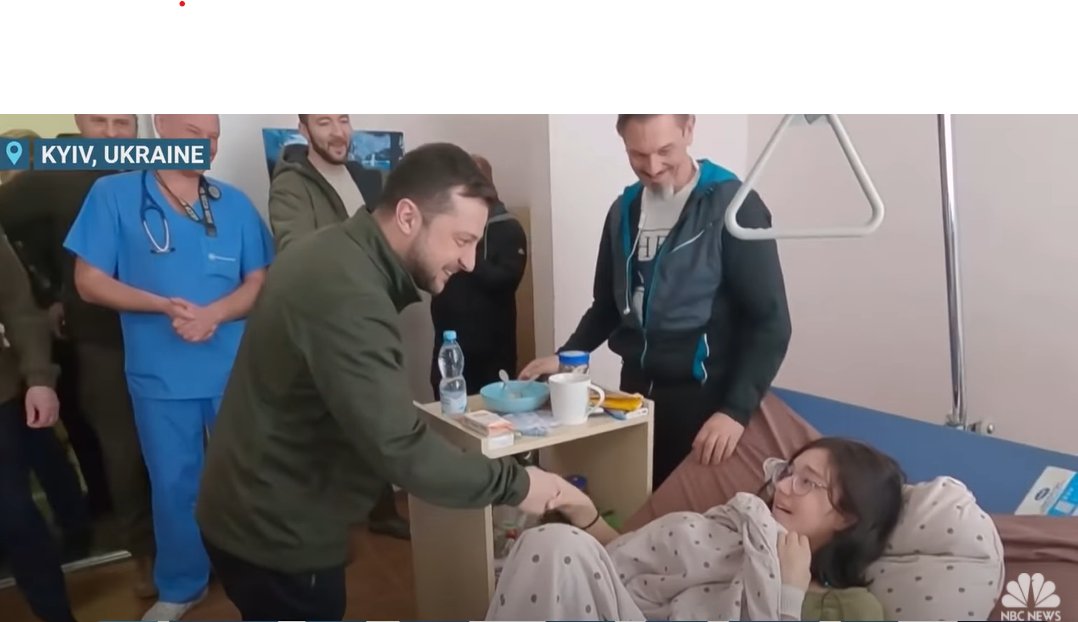 YoungMusicians's tweet photo. Today's #FridayFace is a teenager from Kyiv, shot while lying down on top of her brother to protect him from fire.  She tells Zelensky that he is all that's talked about on TikTok, and he jokes "Ah, so we have occupied TikTok!"  Heroes - beyond any praise we can bestow.  #ukraine https://t.co/wtxpxpcpuT