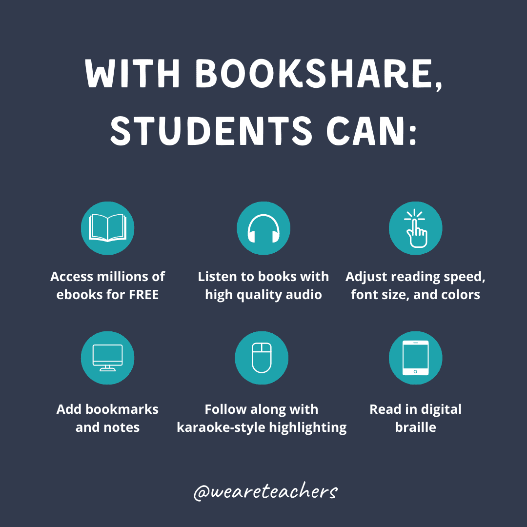 WeAreTeachers's tweet photo. I'm loving how easy this app makes helping my students with reading barriers! 😍 #sponsored  by @Bookshare #edchat #inclusion #dyslexia https://t.co/YjGZqlc7XI https://t.co/BVITcPZPHn