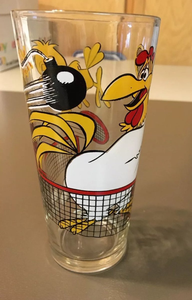 Super70sSports's tweet photo. In the 70s, kids would drink out of a glass with Foghorn Leghorn and a fucking bomb on it. No time to get triggered, we had important shit waiting outside to do. https://t.co/dhJD3cRsv2