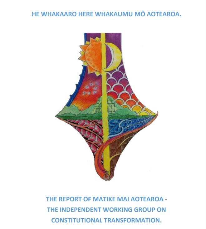 Prof Margaret Mutu talking now about constitutional transformation #Decol2022 - the image on the cover of the Matike Mai report was designed by rangatahi to celebrate the restoration of balance #Hewhakaputanga #Tikanga #TeTiritioWaitangi