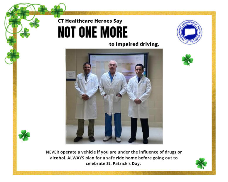 CTNotOneMore's tweet photo. Dr. Jonathan Gates from @hartfordhosp Dr. Adrian Maung and Dr. Rohit Sangal from @YNHH come together to show their support for the Healthcare Heroes Against Impaired Driving campaign, "Not One More." Encouraging everyone to celebrate safely and plan a safe ride home #CTNotOneMore https://t.co/2RHLnloNSk
