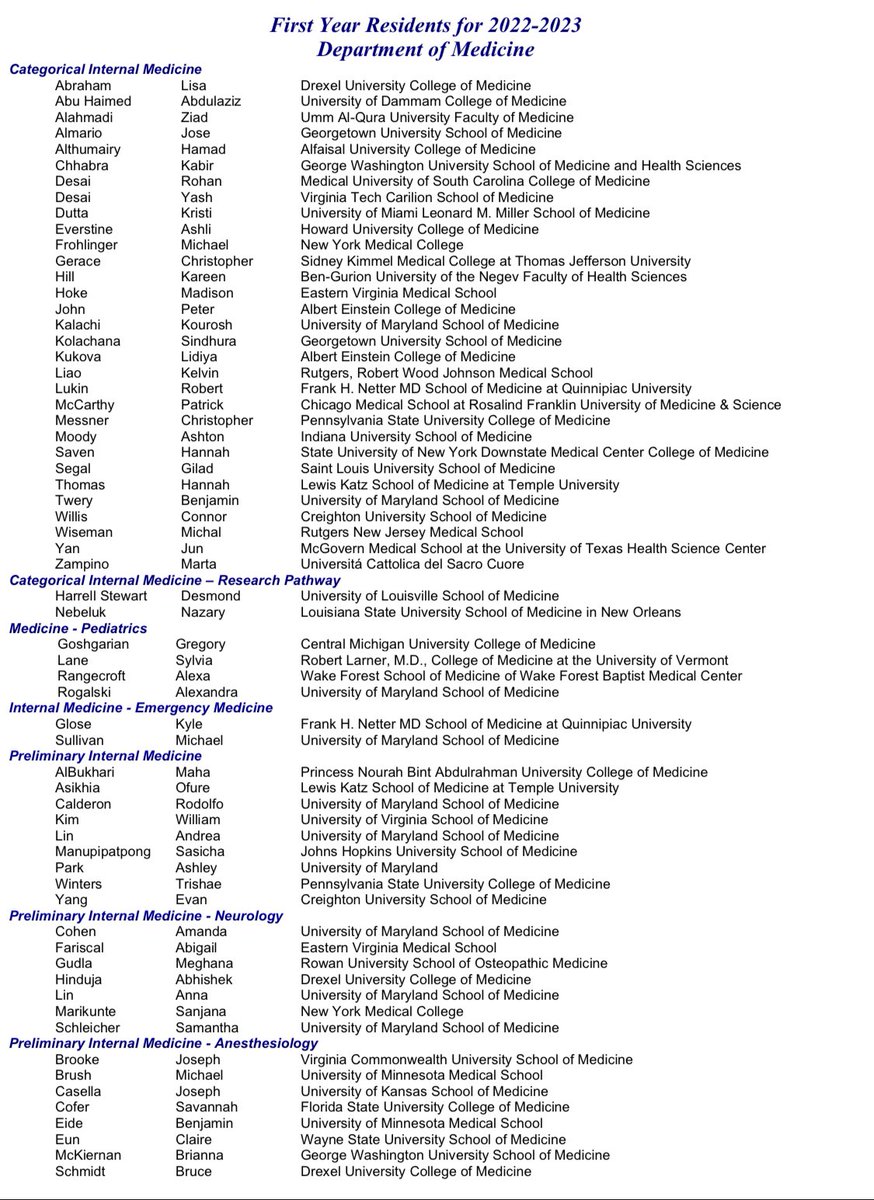 Welcome to Maryland! And a big thank you to all of our residents, faculty, and education office for helping us find such a stellar group of interns. CONGRATS! #MatchDay2022 #IMproud #internalmedicine (updated to include every single one of these ⭐️s!!)