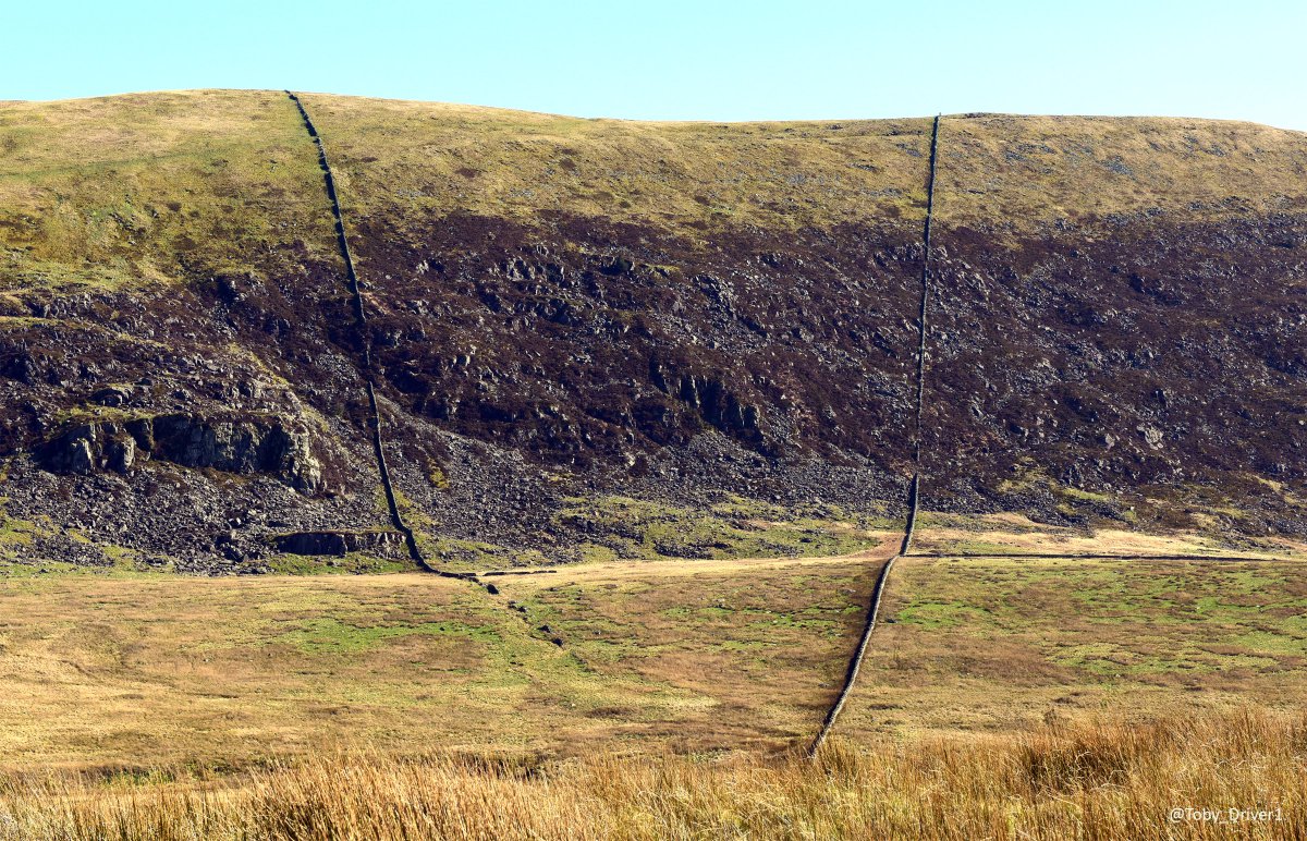 Impossible Parliamentary Enclosure drystone walls, running dead-straight regardless of mountainous terrain, Ardudwy, Meirionnydd today
