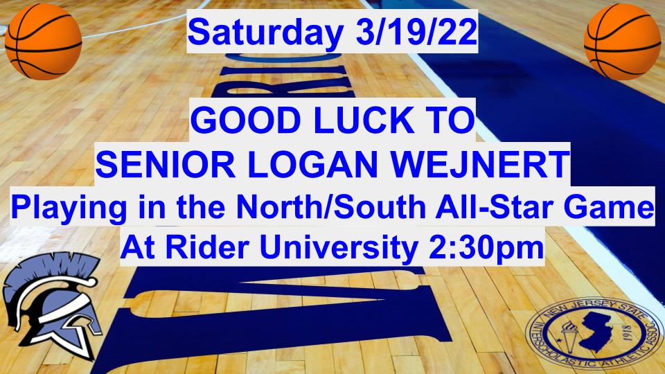 Saturday 3/19 - Good Luck to Senior Logan Wejnert playing in the NJSIAA North/South All-Star Game at Rider University at 2:30pm
#OwnitWHS #WarriorNation