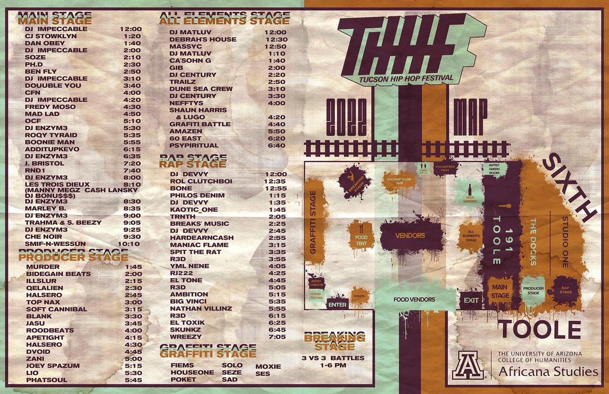 TucsonHHfest's tweet photo. Let’s get prepared, shall we? 📋 

Here is everything #THHF22! You got artists, stages, set times, a map (!), vendor list, &amp; so much more! 

💙❤️: @uahumanities 
Design: @mptmakes https://t.co/4C13Ui2aTK