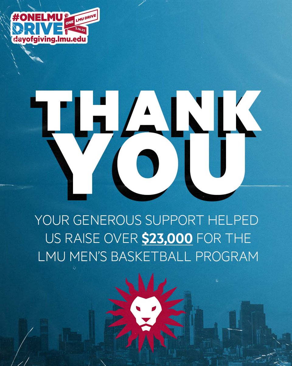 lmulionsMBB's tweet photo. Thanks to YOU, we raised over $23,000 directly for our program!
#OneLMUDrive | #JoinThePride https://t.co/uE2bzTetCm