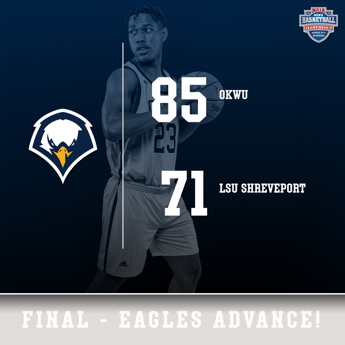 Final from KC: @OKWUeagles_MBB defeats LSU Shreveport 85-71 in the Round of 16!