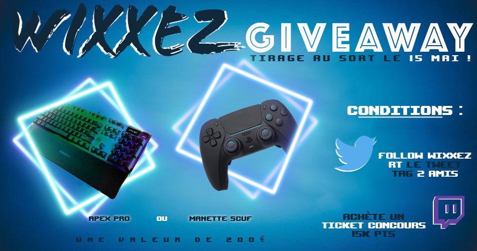 wixxez's tweet photo. Comme prévu le concours tant attendu depuis 2 mois ! le gagnant aura le choix entre un Apex pro ou une manette scuf de la plateforme de son choix ! Tirage au sort le 15/05/2022 !!! https://t.co/cv8T5HYvmt