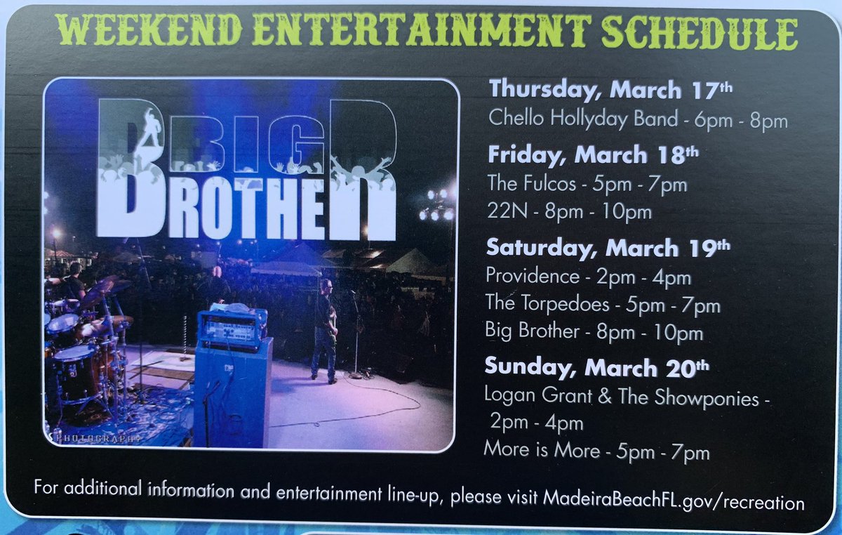 tikizstpete's tweet photo. Event calendar for this weeekends Spring Break Festival.  Find @tikizstpete  for a cool treat!

https://t.co/BLeFnjoHKb https://t.co/qAxxbYldAb