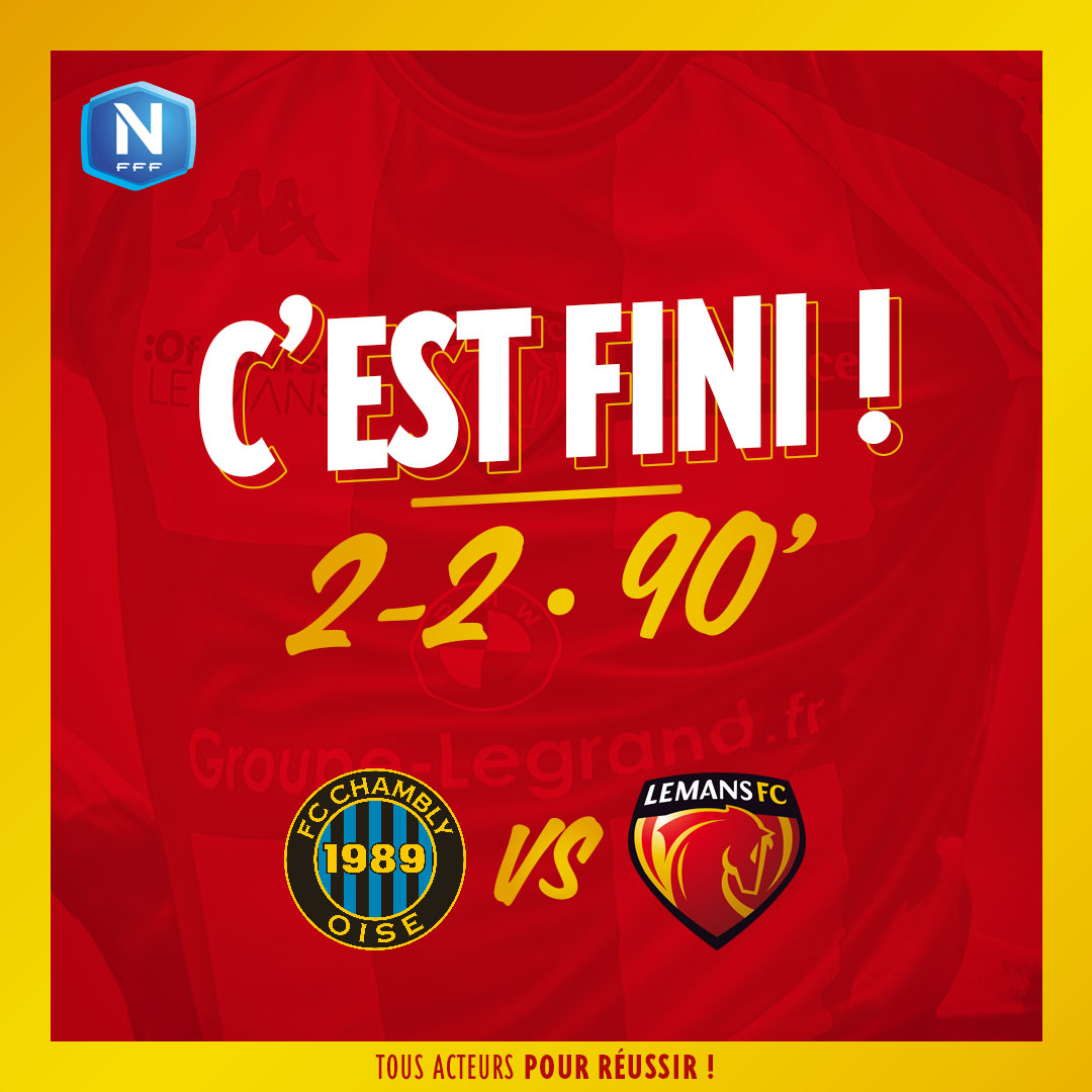 LEMANSFC's tweet photo. #FCCOLMFC 2⃣-2⃣

⏱ 90' | C'est fini à Chambly, 2-2 ! Des regrets pour les Manceaux, qui ont mené 2 fois ! Prochain match avec la réception du Red Star la semaine prochaine ✊

#AllezLEMANSFC 🔴🟡 https://t.co/RFXKpzfE8b