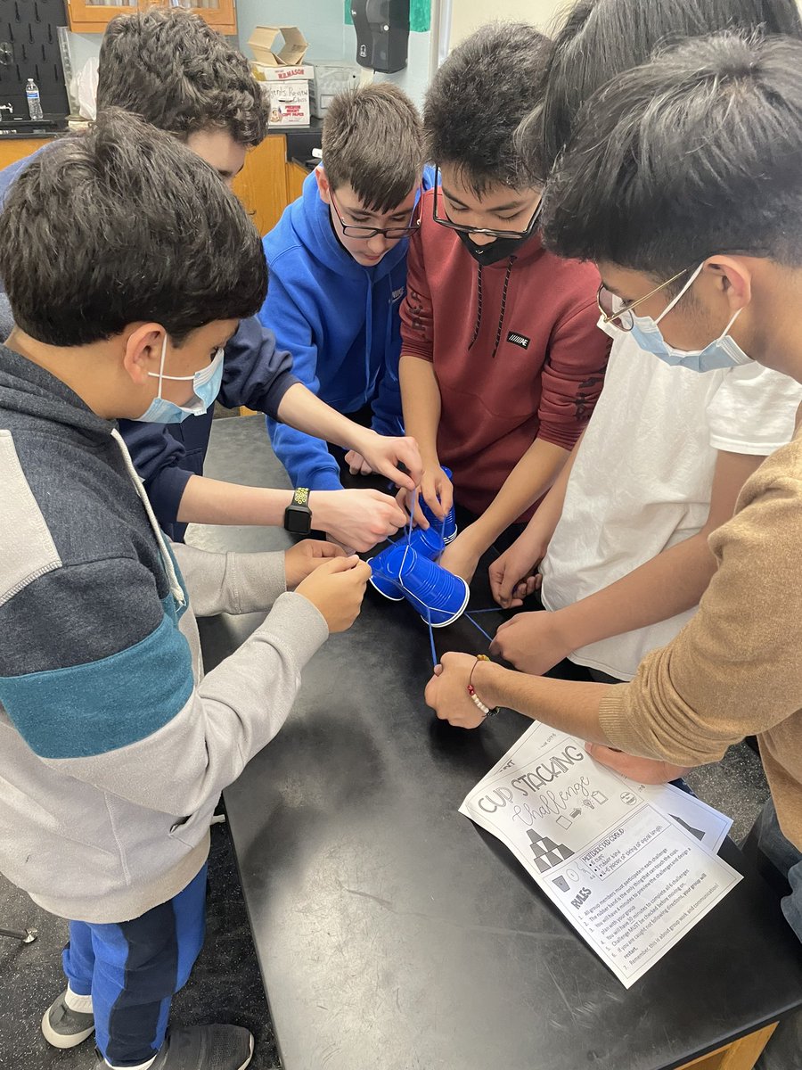 abmichalek's tweet photo. We ended spirit week on a high note with mix it up day! From a team building cup stacking challenge to a class war rock, paper, scissors tournament it was such a success! So proud of my 3rd period class for bringing home the win for house 2! @ms_woodland #middleschool #mixitup https://t.co/HyWANkZjcc