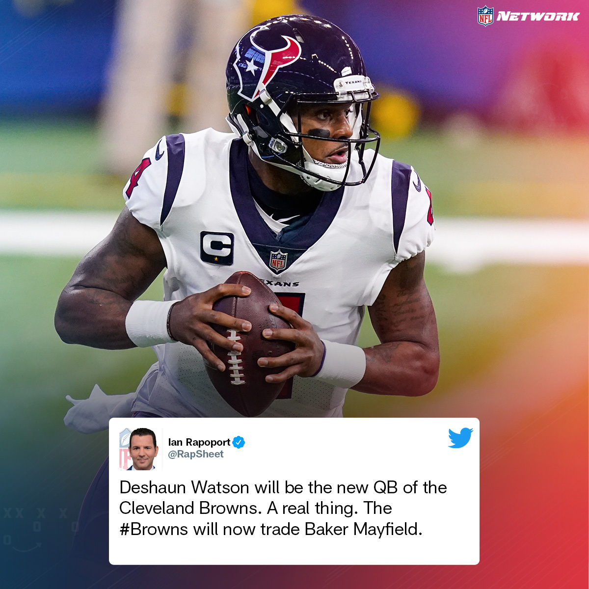 nflnetwork's tweet photo. The Cleveland Browns are trading for QB Deshaun Watson. (via @RapSheet) https://t.co/pWKT9gHVXb