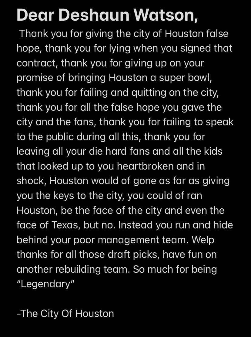 ClutchCityENTX's tweet photo. Dear Deshaun Watson… https://t.co/lB3aoDxXPg