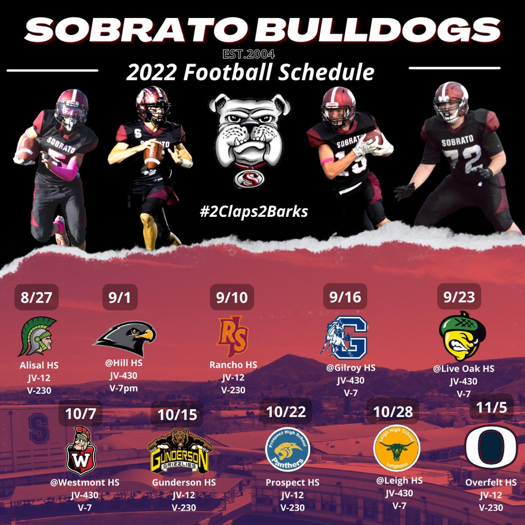 SobratoFootball's tweet photo. π¨2022 Sobrato Football Scheduleπ¨
.
.
.
#2Claps2Barks
#WeAreSHS https://t.co/7jNW258H9t