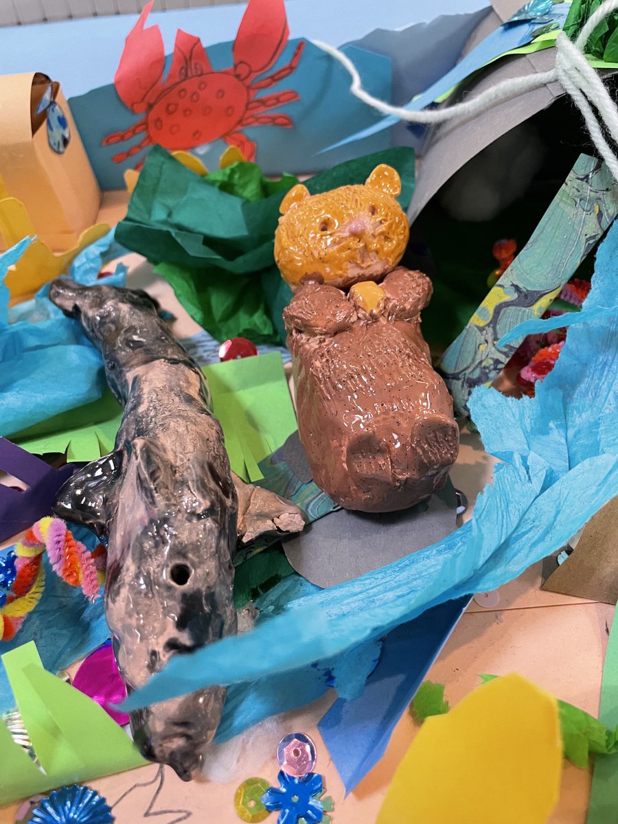 GREArtPics's tweet photo. Some beautiful ocean creatures from 3rd Grade’s Endangered Species project are swimming about in the ocean habitat! https://t.co/cqKOgDGWCA