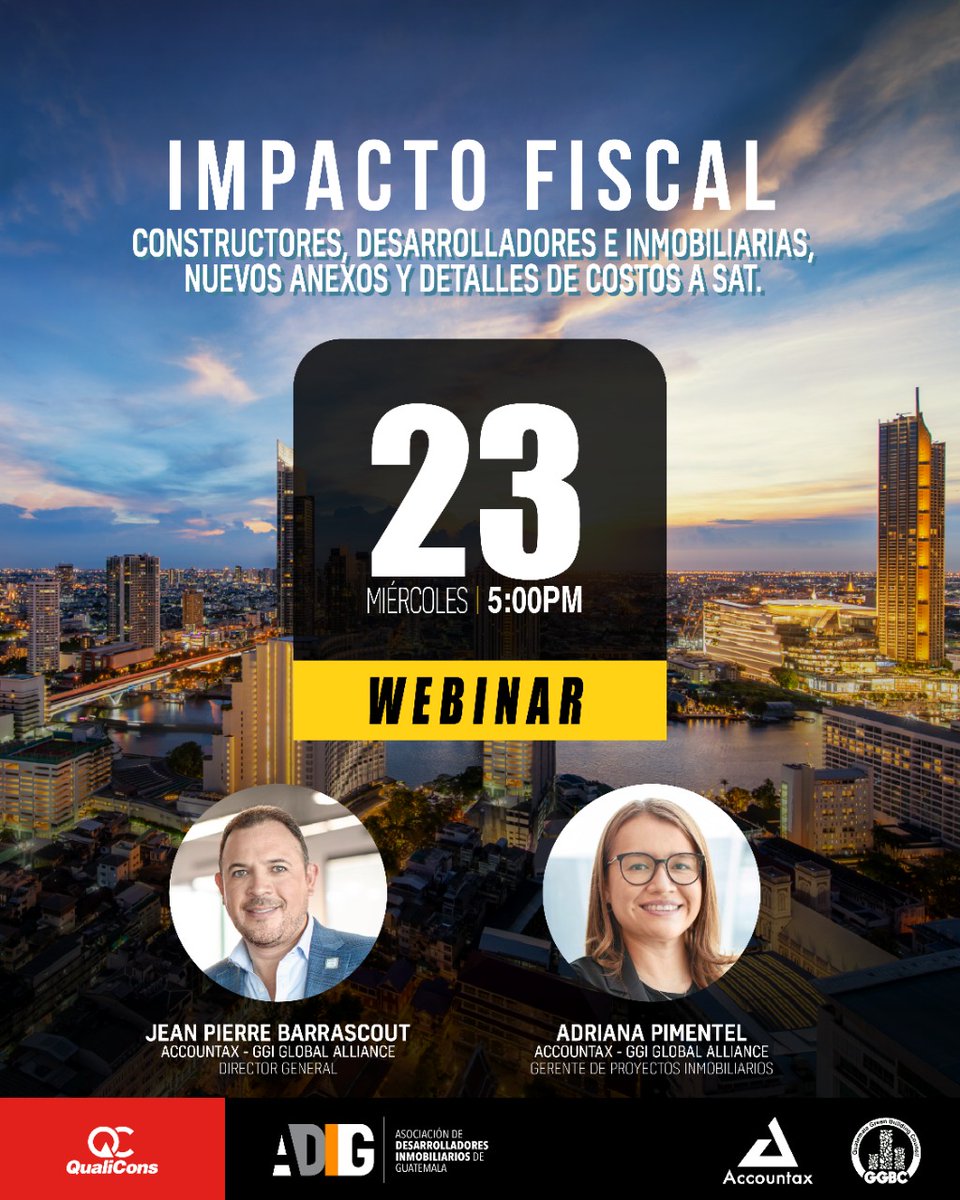 Te invitamos a participar en el webinar: “Impacto Fiscal”. En donde podrás aprender más sobre las nuevas actualizaciones fiscales y el impacto que tienen en el sector inmobiliario.

Fecha: miércoles 23
Hora: 5:00 p.m.
Link de registro: lnkd.in/d4a3riKc
➡️ GRATUITO