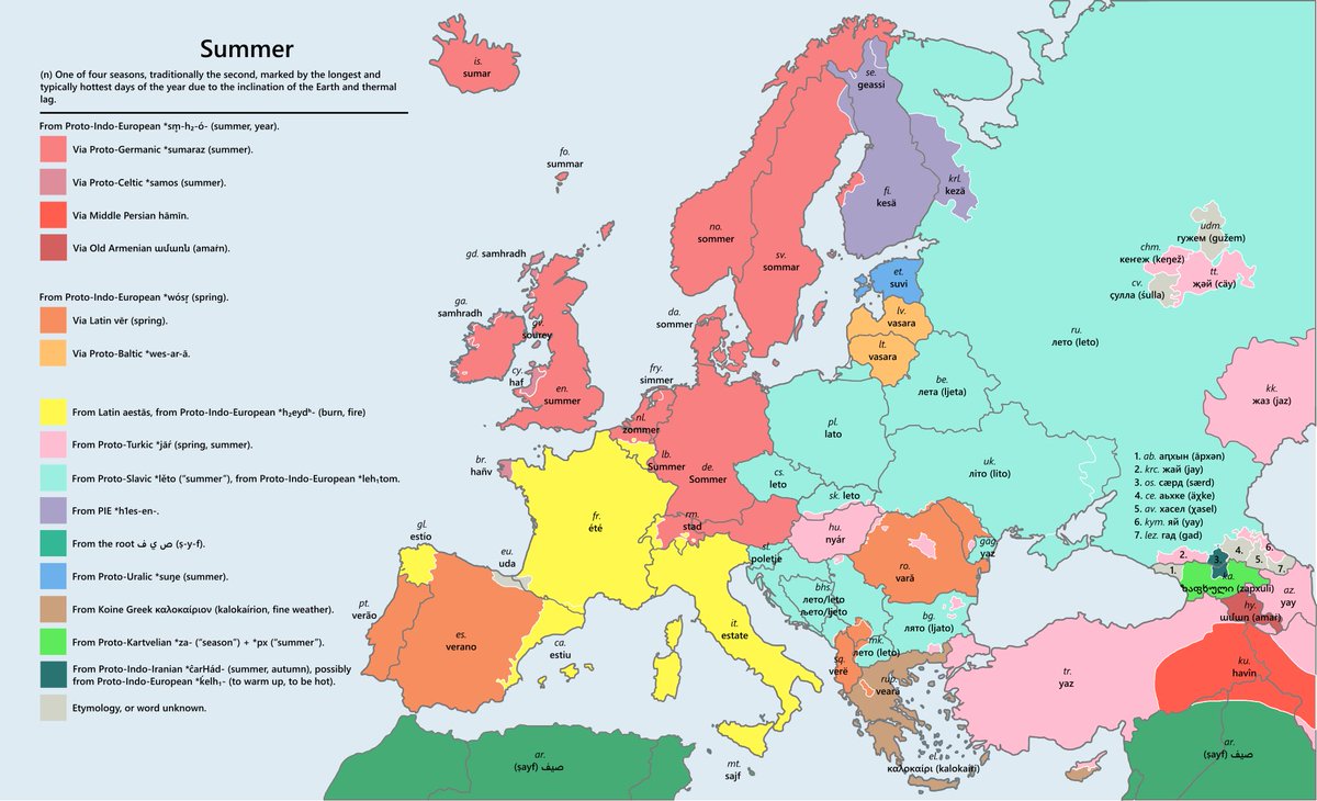 Yaz kelimesinin Etîmoloji haritası
