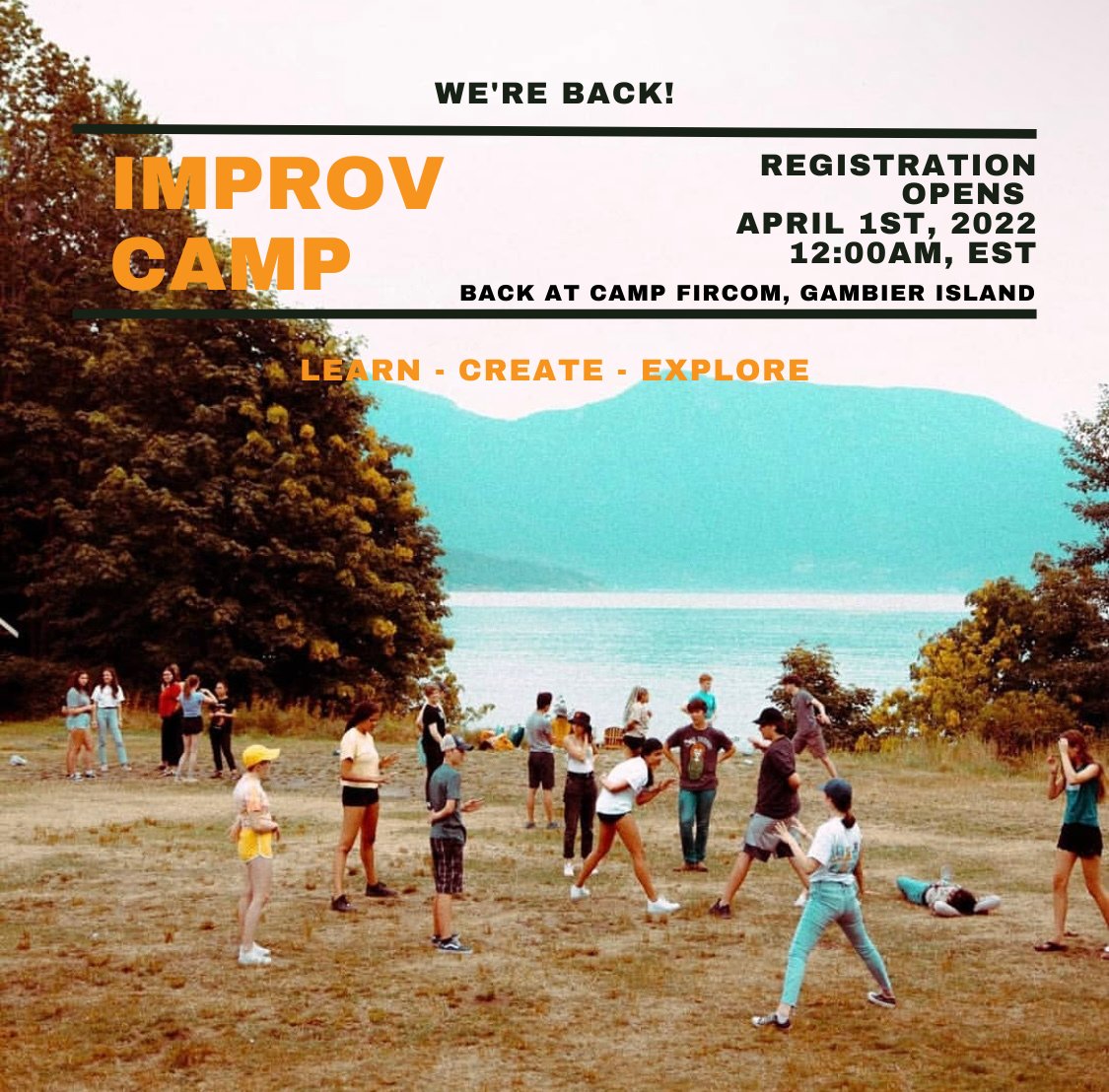 Pack your bags and get hyped for a summer of fun, on Gambier Island! We're going to camp and it's going to be a blast! ⛺️ #ImprovCamp2022 Registration opens April 1st! Keep your eyes peeled for your cue to make a move and snag your spot at camp!😎☀️