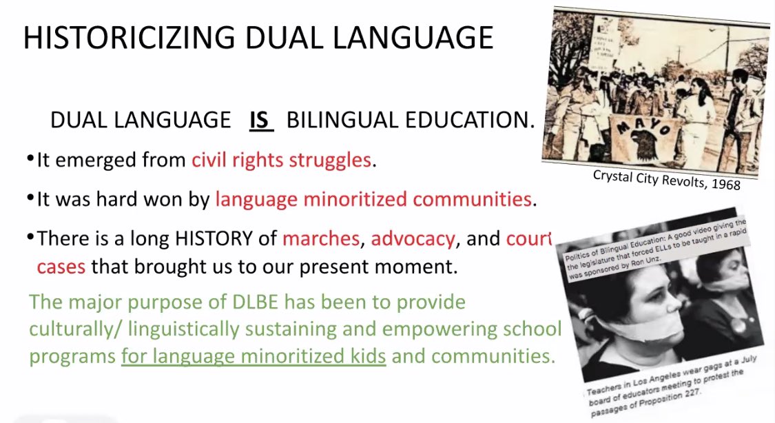 JenEfflandt's tweet photo. “The major purpose of Dual Language/ Bilingual Education is to provide culturally/ linguistically sustaining and empowering school programs for language minoritized kids and communities.” @MABEnortheast @ppsdMLLs @PPSDEquity https://t.co/qFKtoyE79u