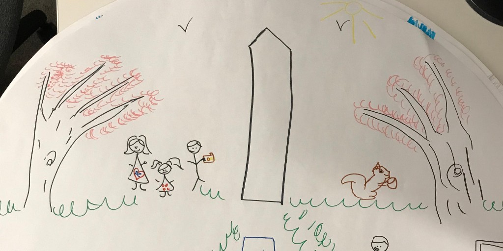 GeorgetownELC's tweet photo. The ELC celebrated the arrival of the new students starting in March with a fun team building game - draw a picture of a DC tourist! The students had a great time with their art, drawing people with big cameras, Metro maps, and beautiful cherry blossoms. #GeorgetownELC https://t.co/ZJpZ3juzfb