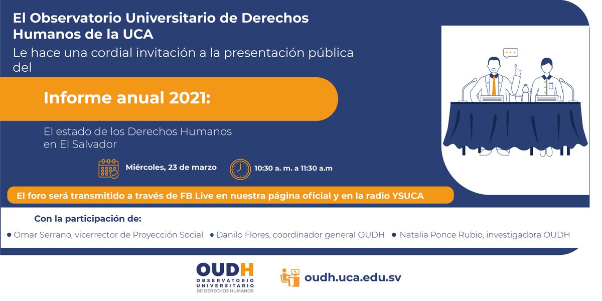 ➡️#Informe2021 #DDHH #ElSalvador Extendemos una invitación para el lanzamiento virtual de nuestro informe anual 2021 sobre el estado de los derechos humanos en el país 📊