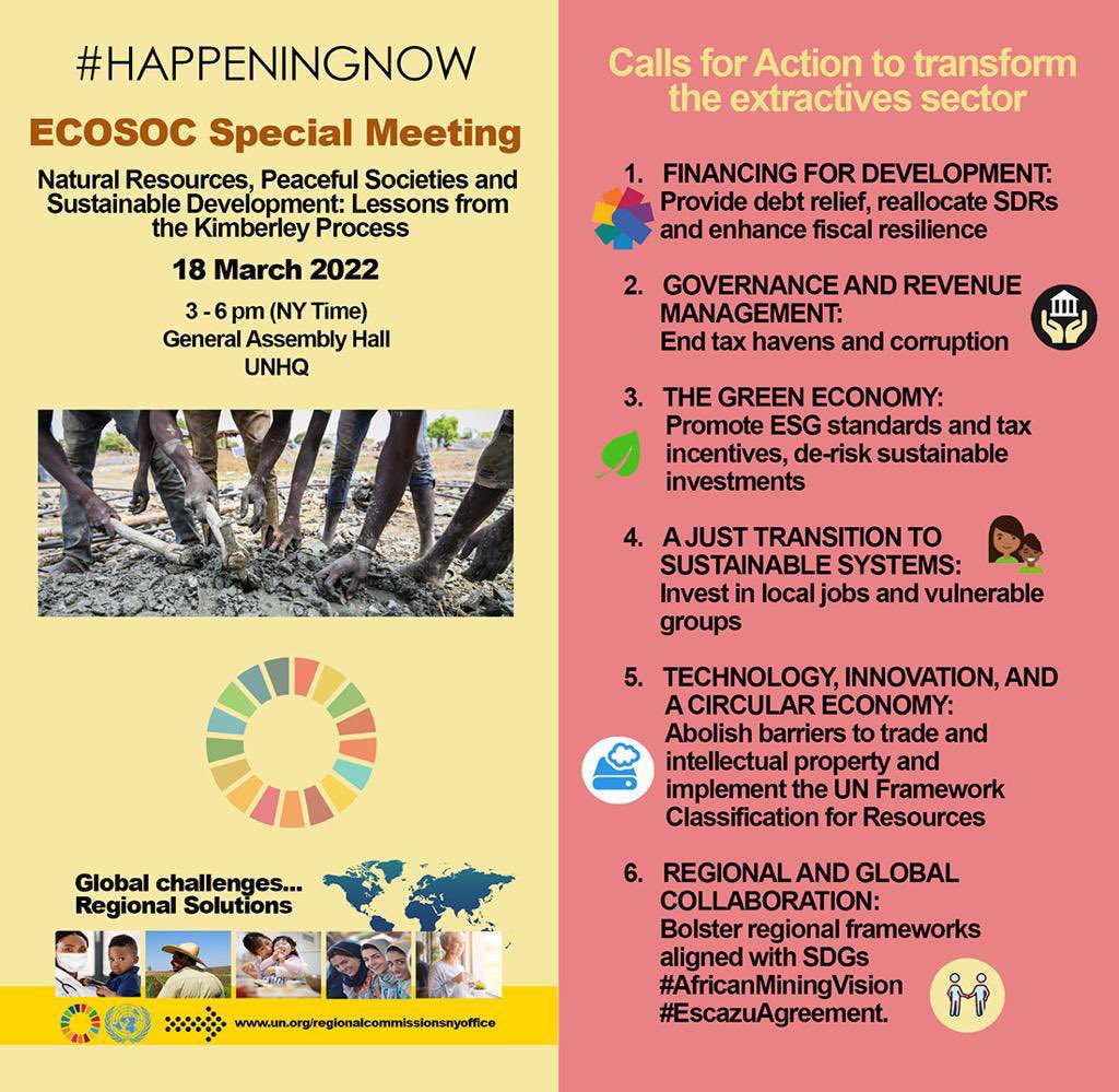 UN_RCNYO's tweet photo. #HappeningNow @ECA_OFFICIAL shares lessons from #KimberleyProcess on leveraging natural resources 4 peaceful societies & #SDGs @UNECOSOC Special Meeting: #KPCS needs broader purpose beyond preventing conflict @eclac_un @UNECE @UNESCAP @UNESCWA
Watch: https://t.co/y6f05TzGlh https://t.co/VTqqgOjQFX
