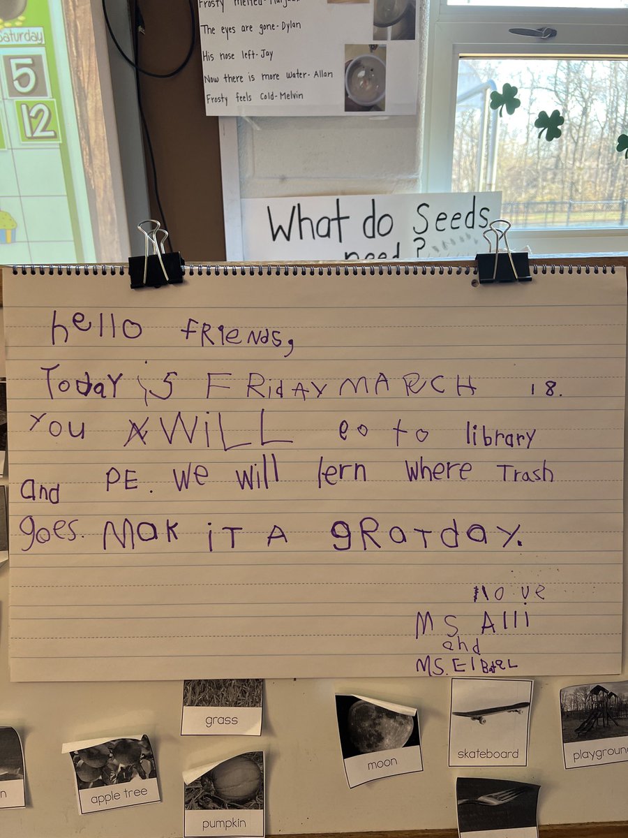 My amazing ⁦<a href="/DogwoodFairfax/">DogwoodES FairfaxVA</a>⁩ Kinders have been busy practicing their writing. They have been  helping with our morning message today they asked if they could write the whole thing. Check out their awesome work!💚