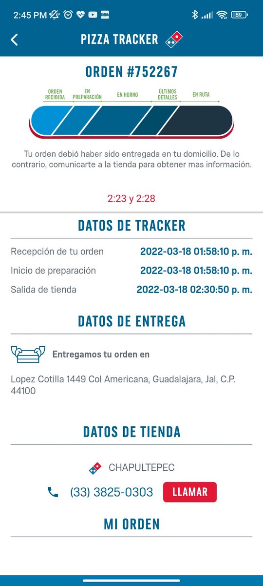 Rublondes's tweet photo. @dominosmx no me hicieron válida mi garantía 30 min :/ claramente la pizza salió después de los 30 min #Help #garantiaDominos https://t.co/vzMXJKHdl7