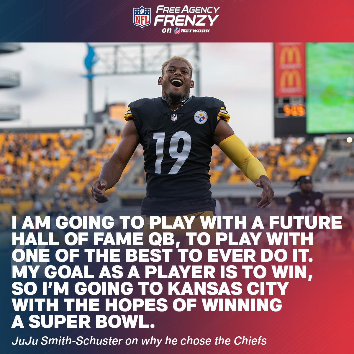 nflnetwork's tweet image. Juju's pretty psyched to be teaming up with Patrick Mahomes. (via @TaylorBisciotti)