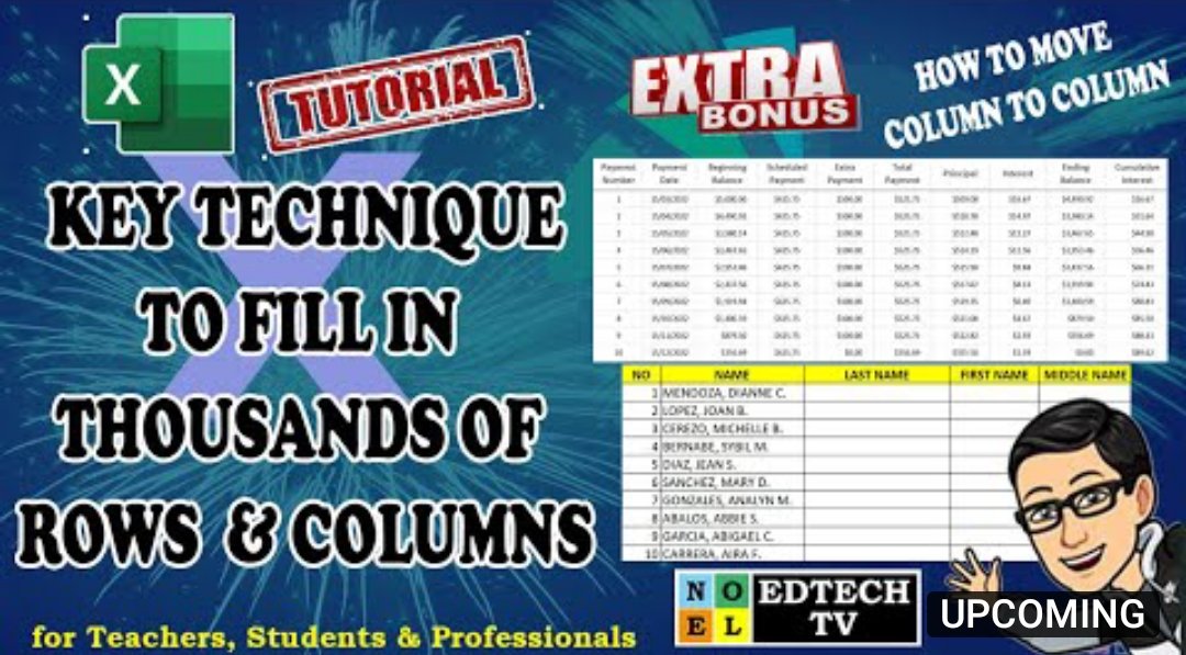 SirNoelDC's tweet photo. MICROSOFT EXCEL TUTORIAL TECHNIQUE ON HOW TO FILL IN THOUSANDS OF ROWS AND COLUMNS AND HOW TO MOVE ONE COLUMN TO ANOTHER COLUMN... https://t.co/Ub3dhMbSWe https://t.co/RcwfgCIf7U