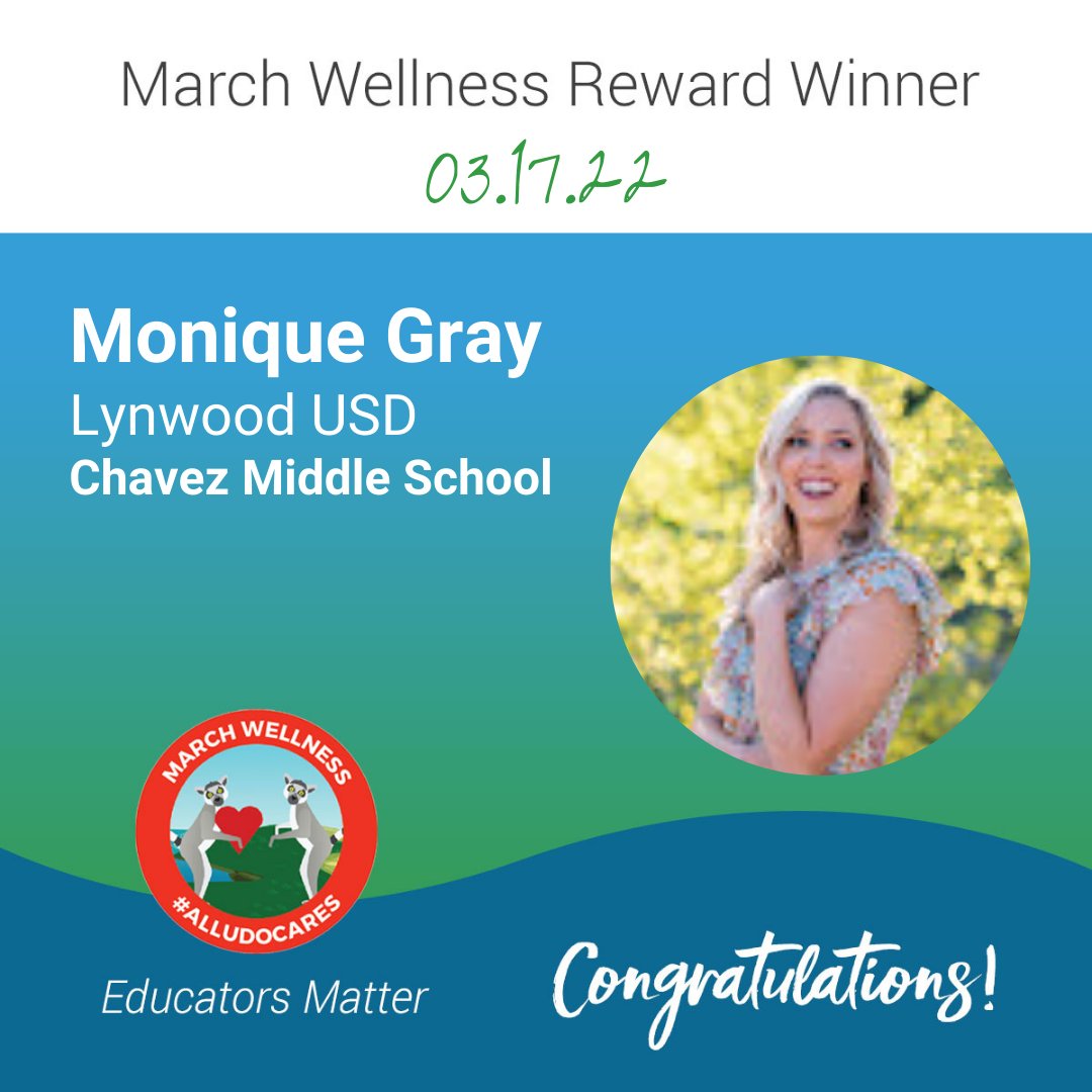 Monique from <a href="/LynwoodSchools/">Lynwood Unified School District</a> and <a href="/CCMS_LUSD/">Cesar Chavez Middle School</a> is our winner for yesterday's #MarchWellness giveaway 🥳 Want your chance to win prizes every work day of this month? Learn more here: hubs.la/Q016hlRB0