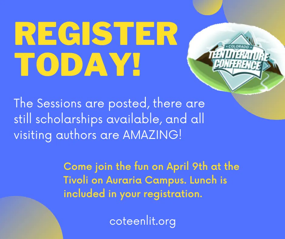 <a href="/CoTeenLitConf/">CoteenlitConf</a> is an awesome opportunity to meet authors, learn about publishing writing, and nerd out over books! This year author of BotB Alone <a href="/MeganEFreeman/">Megan E. Freeman</a> is one!
Deets: Sat. April 9 @ Auraria campus in Denver; Kids $40, Adults $75, lunch included; coteenlit.org