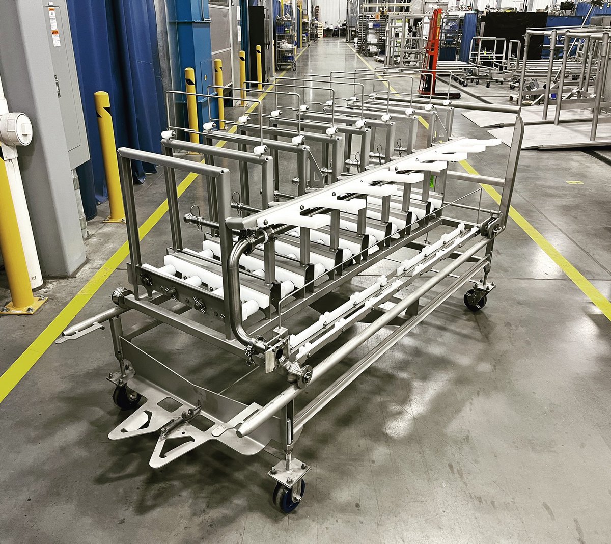 Custom engineered SaniCab P565 rack, ready to automate the cleaning of meat processing equipment. #cleaningconfidence