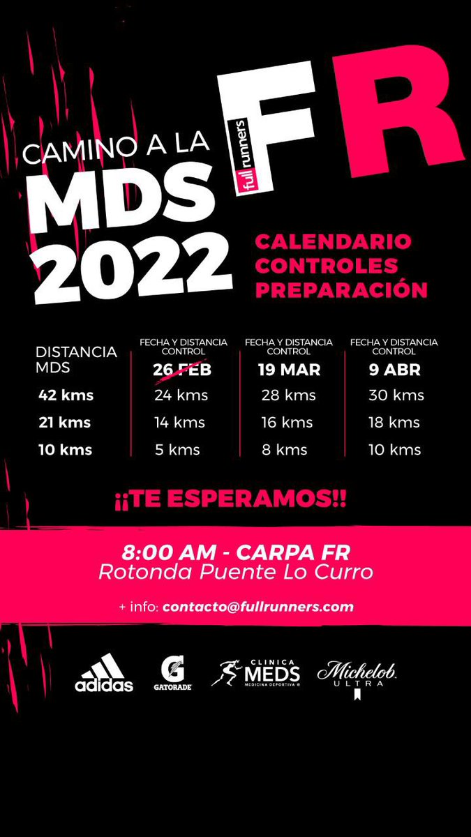 FullRunners's tweet photo. Mañana 8:30am nuevo test #FullRunners rumbo a la @maratonsantiago Anímate y corramos juntos 💪🏼💪🏼
@gatoradechile @clinicaMEDS @DrinkMichelob @sekeitel https://t.co/7RaSJdrxf2