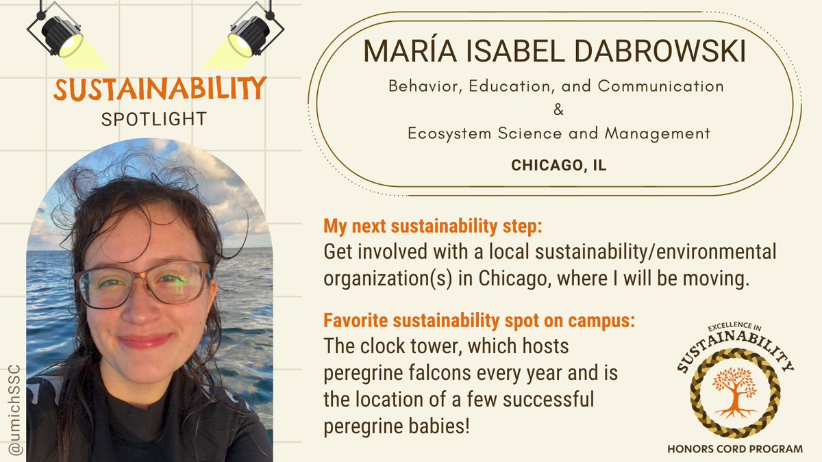 umichSSC's tweet photo. #SustySpotlight: Hey @UMSEAS our 1st MS recognition! María Isabel Dabrowski will graduate Spring 2022 with MS in Behavior, Education, and Communication + Ecosystem Science and Management. Like &amp; share to honor Maria’s sustainability work @UMich! @UMichStudents #sustyhonors https://t.co/GOBBAoZwMN